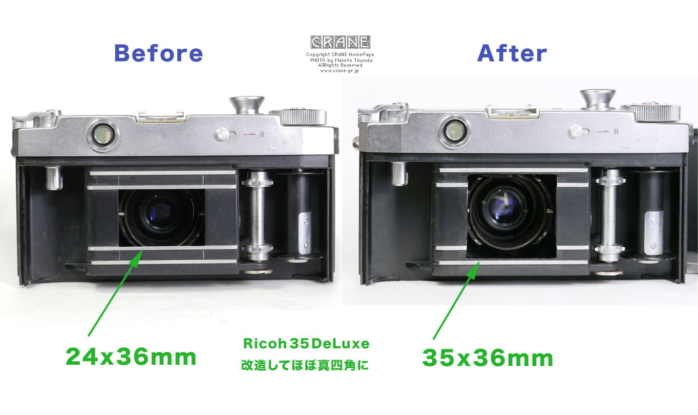 CRANE/私的素敵頁 拡張フォーマット改造カメラ Ricoh 35 DeLuxe 広く